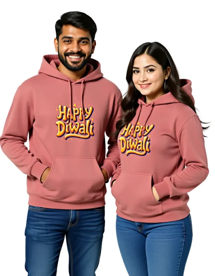 Happy Diwali Unisex Hoodie – Festive Cotton Pullover for Men & Women Coral