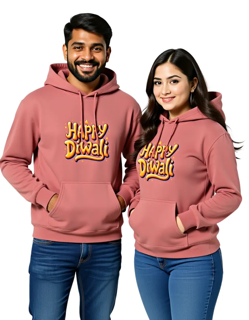 Happy Diwali Unisex Hoodie – Festive Cotton Pullover for Men & Women Coral Happy Diwali Unisex Hoodie – Festive Cotton Pullover for Men & Women Coral