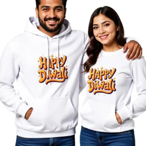 Happy Diwali Unisex Hoodie – Festive Cotton Pullover for Men & Women - white
