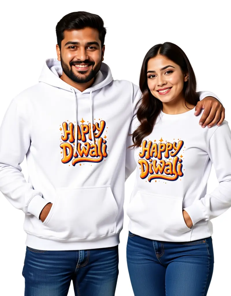 Happy Diwali Unisex Hoodie – Festive Cotton Pullover for Men & Women white Happy Diwali Unisex Hoodie – Festive Cotton Pullover for Men & Women - white