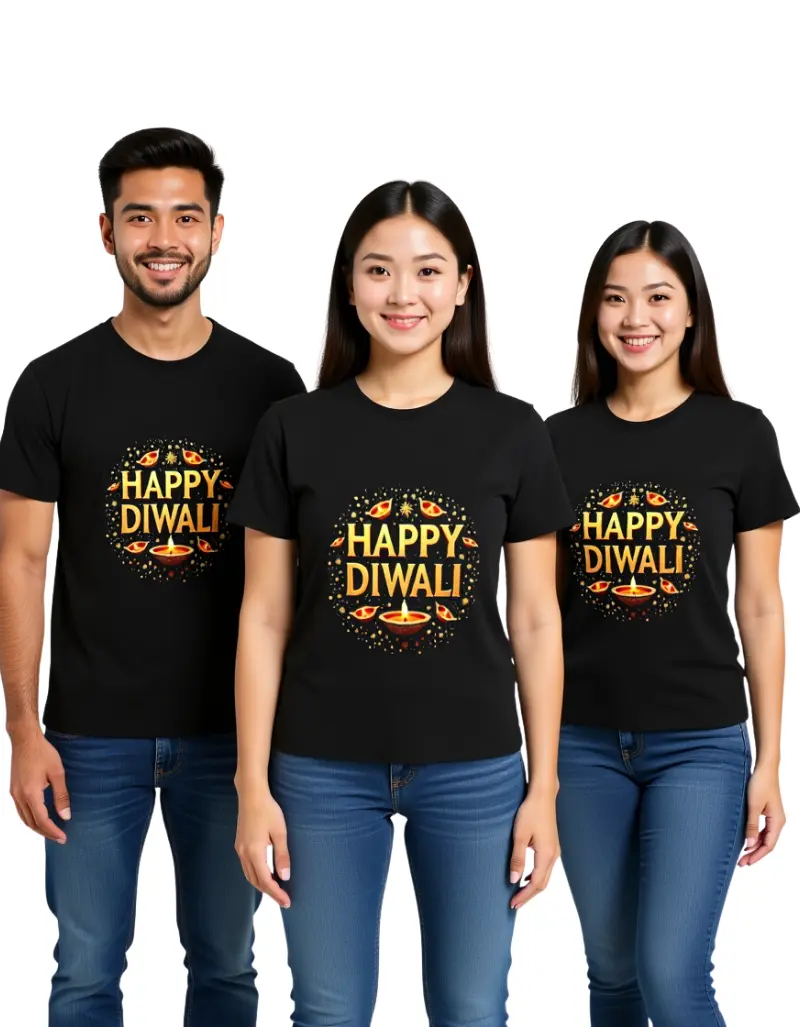 Happy Diwali Unisex T-Shirt – Festive Cotton Tee for Men & Women - Black Happy Diwali Unisex T-Shirt – Festive Cotton Tee for Men & Women - Black