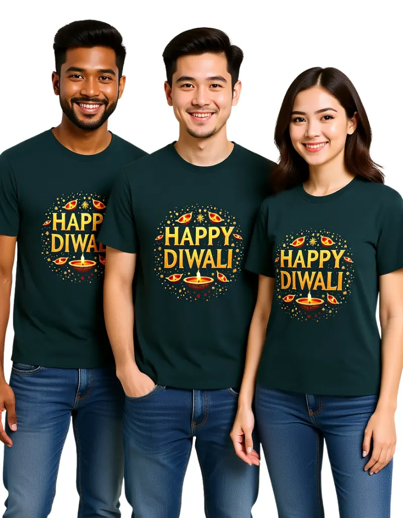 Happy Diwali Unisex T-Shirt – Festive Cotton Tee for Men & Women - Petrol Blue Happy Diwali Unisex T-Shirt – Festive Cotton Tee for Men & Women - Petrol Blue
