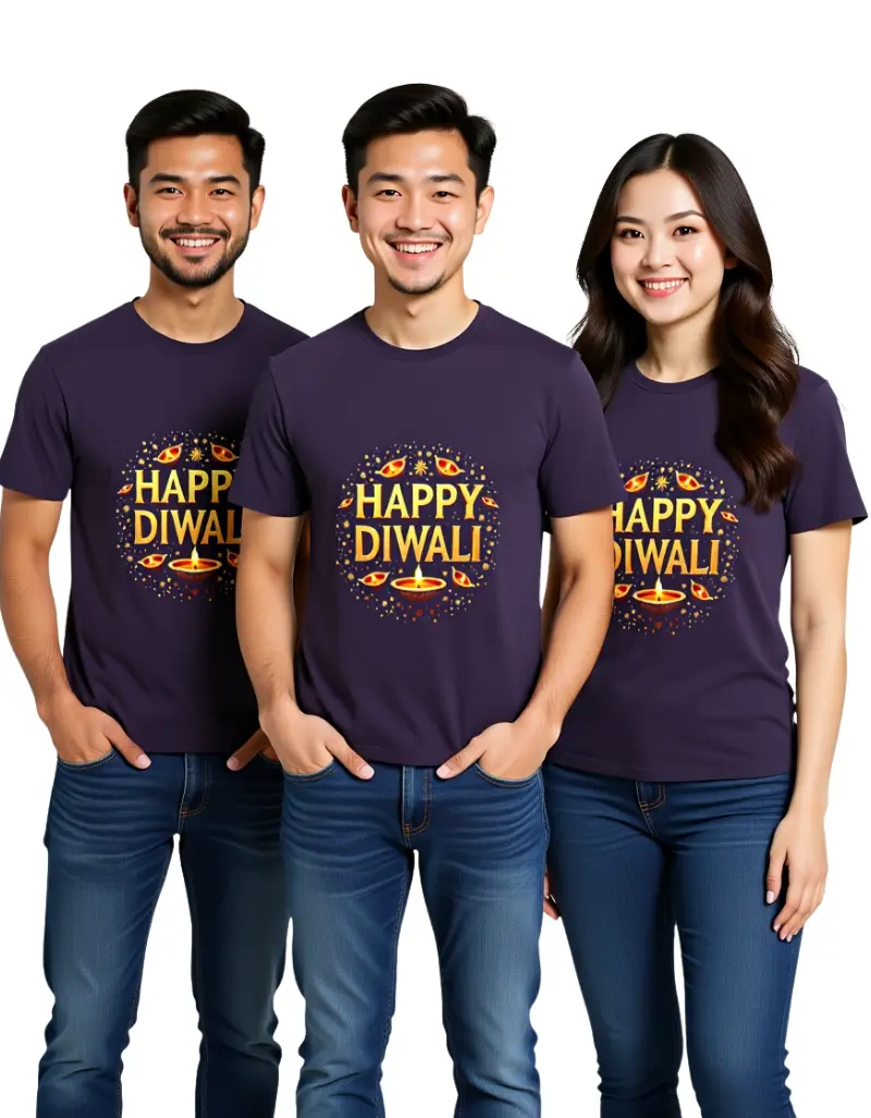Happy Diwali Unisex T-Shirt – Festive Cotton Tee for Men & Women - Purple Happy Diwali Unisex T-Shirt – Festive Cotton Tee for Men & Women - Purple