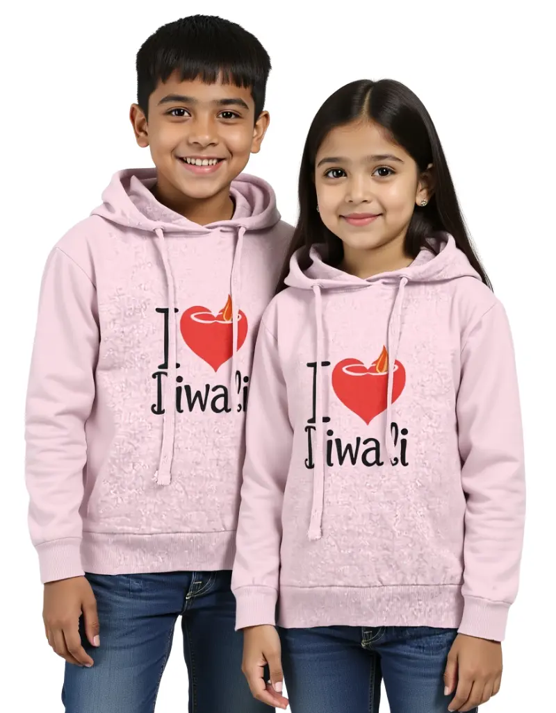 I Love Diwali Kids Hoodie Baby Pink I Love Diwali Kids Hoodie Baby Pink