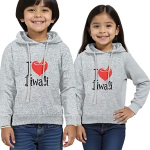 I Love Diwali Kids Hoodie Grey Melenge