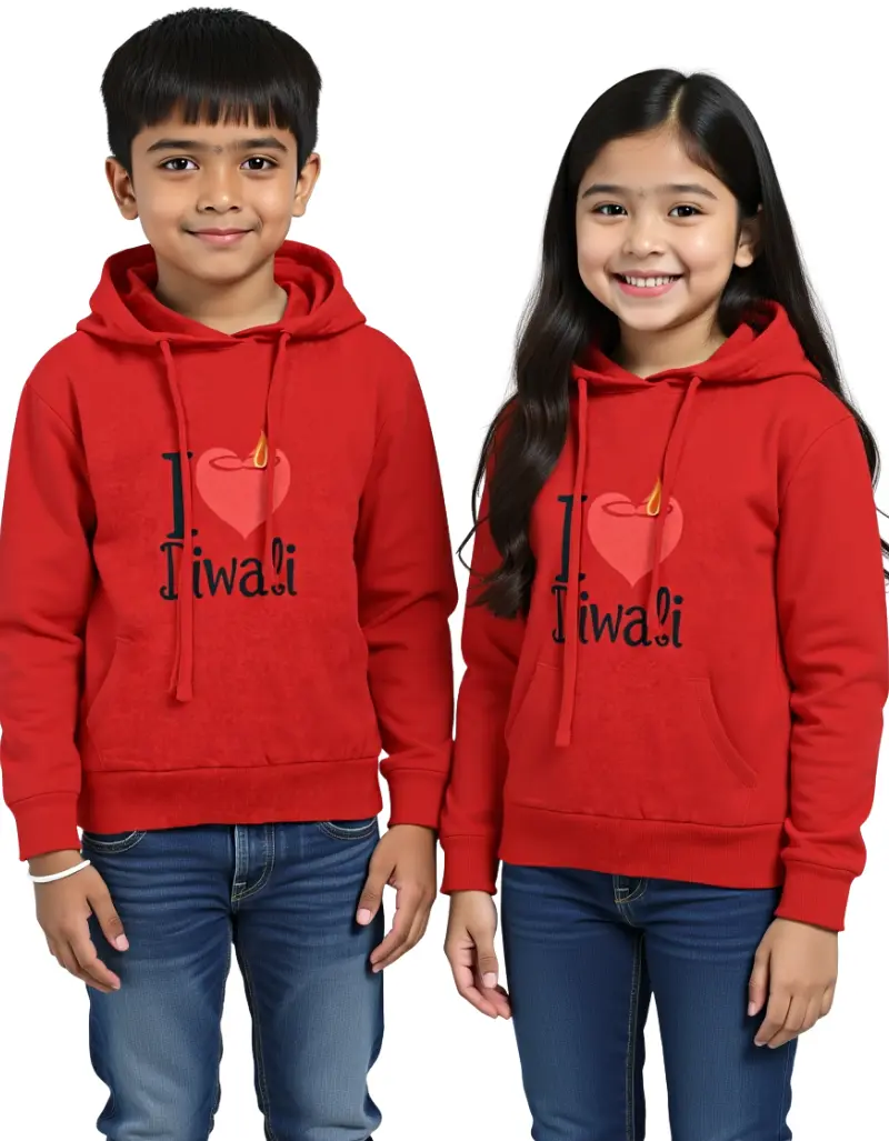 I Love Diwali Kids Hoodie Red I Love Diwali Kids Hoodie Red