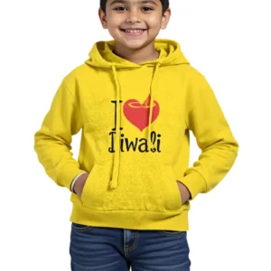 I Love Diwali Kids Hoodie Yellow