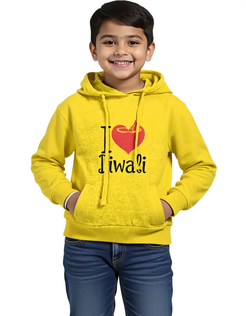 I Love Diwali Kids Hoodie Yellow I Love Diwali Kids Hoodie Yellow