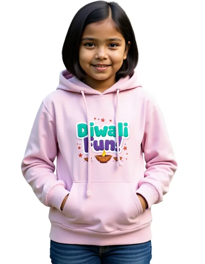 Kids _Diwali Fun!_ Hoodie – Cozy Cotton Diwali Sweatshirt for Boys & Girls - Baby Pink