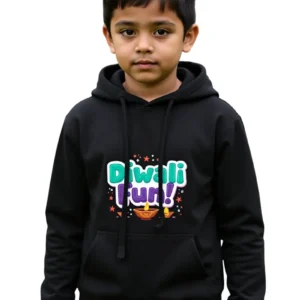 Kids _Diwali Fun!_ Hoodie – Cozy Cotton Diwali Sweatshirt for Boys & Girls Black