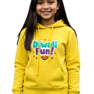 Kids _Diwali Fun!_ Hoodie – Cozy Cotton Diwali Sweatshirt for Boys & Girls - Yellow