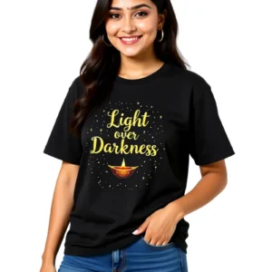 Light Over Darkness Unisex Oversized Diwali T-Shirt – Heavyweight Cotton Tee - Black