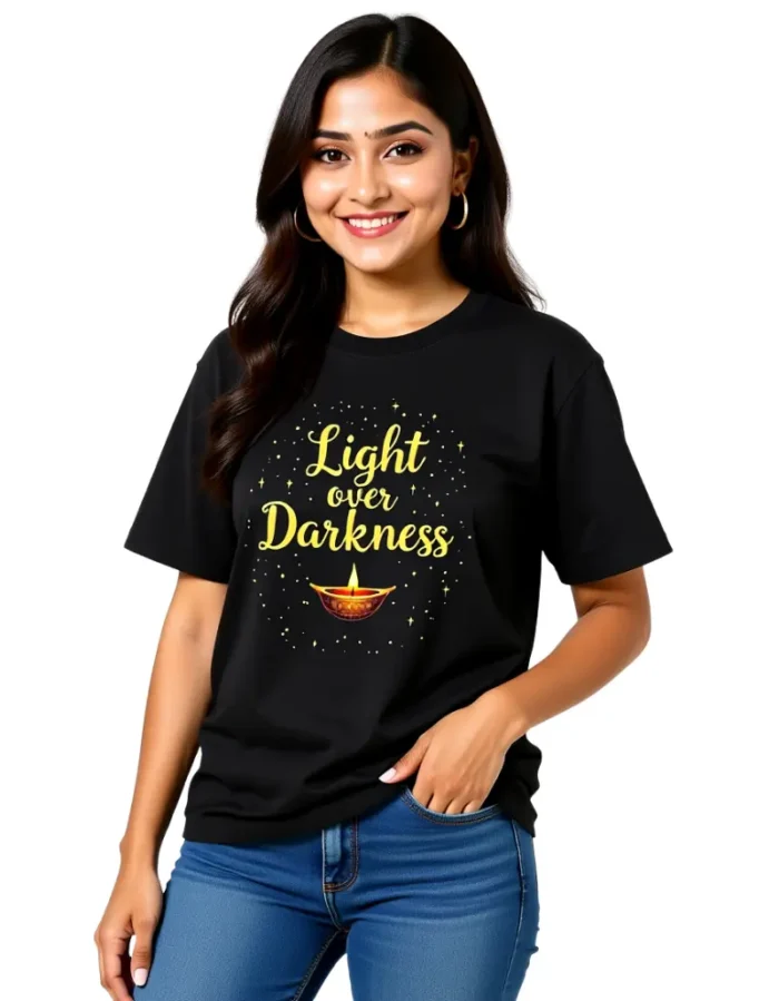 Light Over Darkness Unisex Oversized Diwali T-Shirt – Heavyweight Cotton Tee - Black