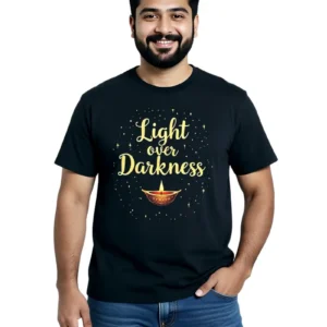 Light Over Darkness Unisex Oversized Diwali T-Shirt – Heavyweight Cotton Tee Navy Blue