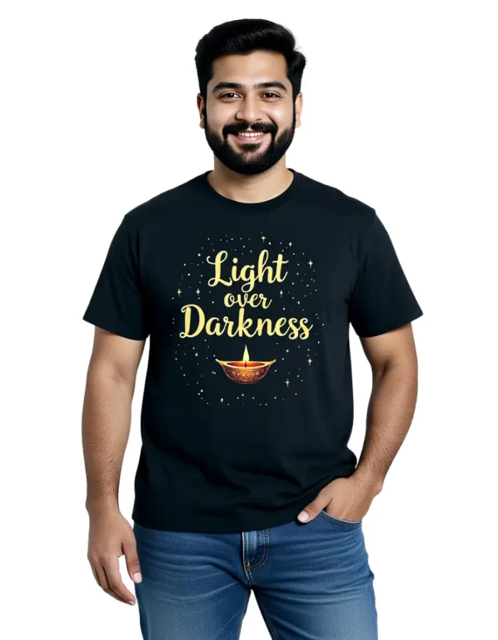 Light Over Darkness Unisex Oversized Diwali T-Shirt – Heavyweight Cotton Tee Navy Blue
