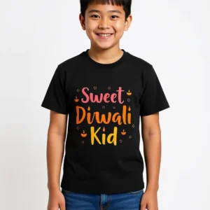 Sweet Diwali Kid Boys’ T-Shirt – 100 Cotton, Festive Diwali Tee Black