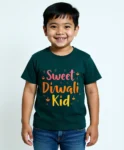 Sweet Diwali Kid Boys’ T-Shirt – 100 Cotton, Festive Diwali Tee Petrol Blue