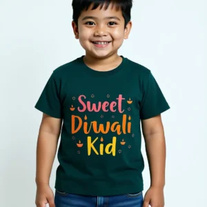 Sweet Diwali Kid Boys’ T-Shirt – 100 Cotton, Festive Diwali Tee Petrol Blue