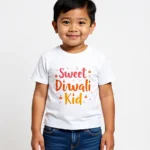 Sweet Diwali Kid Boys’ T-Shirt – 100 Cotton, Festive Diwali Tee White