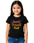 Sweet Diwali Kid Girls T-Shirt – 100% Cotton, Festive Diwali Tee Black