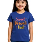 Sweet Diwali Kid Girls T-Shirt – 100% Cotton, Festive Diwali Tee Royal Blue