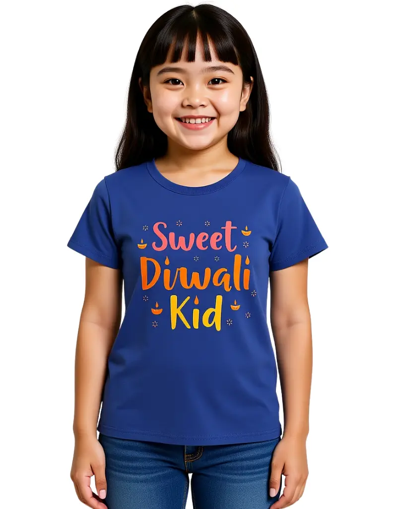 Sweet Diwali Kid Girls T-Shirt – 100% Cotton, Festive Diwali Tee Royal Blue Sweet Diwali Kid Girls T-Shirt – 100% Cotton, Festive Diwali Tee Royal Blue