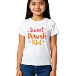 Sweet Diwali Kid Girls T-Shirt – 100% Cotton, Festive Diwali Tee White