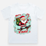 Merry X-Mas Santa Skateboard Boys Christmas T-Shirt - White