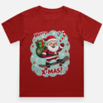 Merry X-Mas Santa Skateboard Boys Christmas T-Shirt - Red