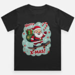 Merry X-Mas Santa Skateboard Boys Christmas T-Shirt - Black