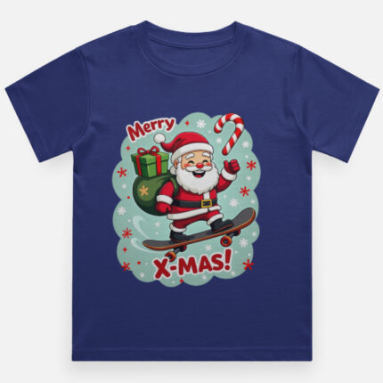 Merry X-Mas Santa Skateboard Boys Christmas T-Shirt - Royal Blue