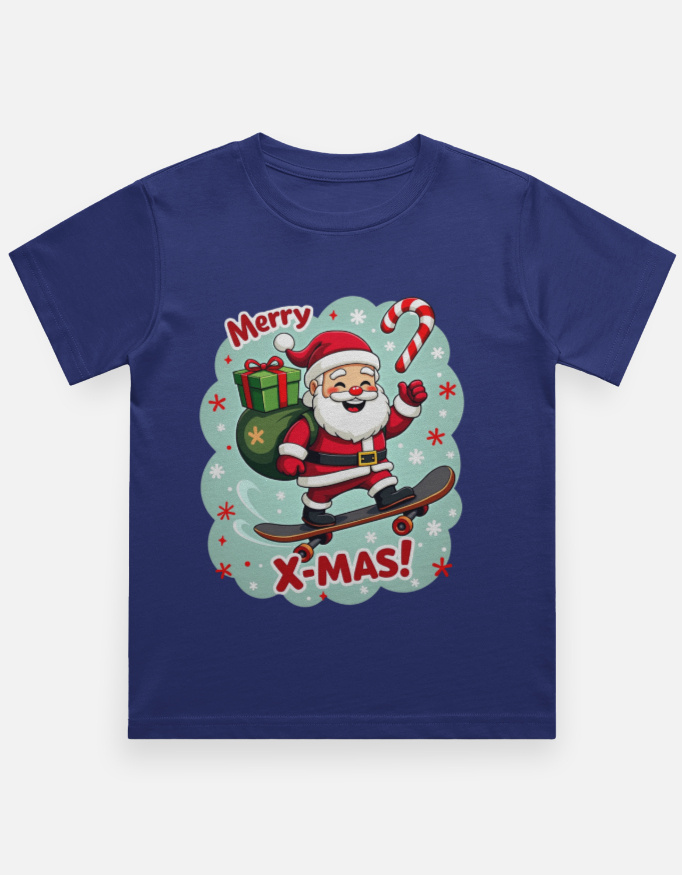 Front_1_c_9.jpg Merry X-Mas Santa Skateboard Boys Christmas T-Shirt - Royal Blue