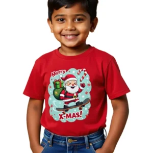 Merry X-Mas Santa Skateboard Boys Christmas T-Shirt