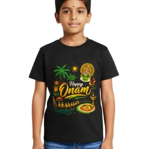 Happy Onam Graphic Black T-Shirt for Boys