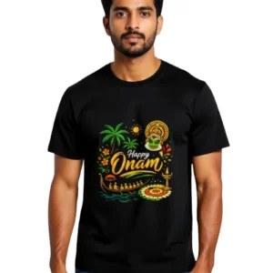 Happy Onam Graphic Black T-Shirt for Men
