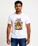 Happy Onam Kathakali Graphic White T-Shirt for Men | Kerala Festival Cotton Tee