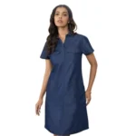 PID 63376 Women s Casual Denim Half Sleeves Dress Blue 1 1000x1000 1