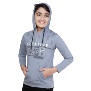Boy's Cotton Creative Printed Hooded Neck Hoodies (Steel Blue)