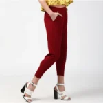 PID 65509 Women s Polyester Solid Elasticated Trousers Maroon 4 1000x1000 1