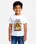 Happy Onam Kathakali Graphic White T-Shirt for Boys | Kerala Festival Cotton Tee