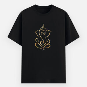 Minimalist Golden Ganesha Black Basic T-Shirt for Men & Women