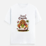 Happy Onam Kathakali Graphic White T-Shirt for Men | Kerala Festival Cotton Tee
