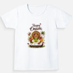 Happy Onam Kathakali Graphic White T-Shirt for Girls | Kerala Festival Cotton Tee