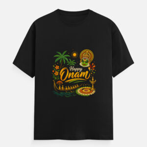 Happy Onam Graphic Black T-Shirt for Men