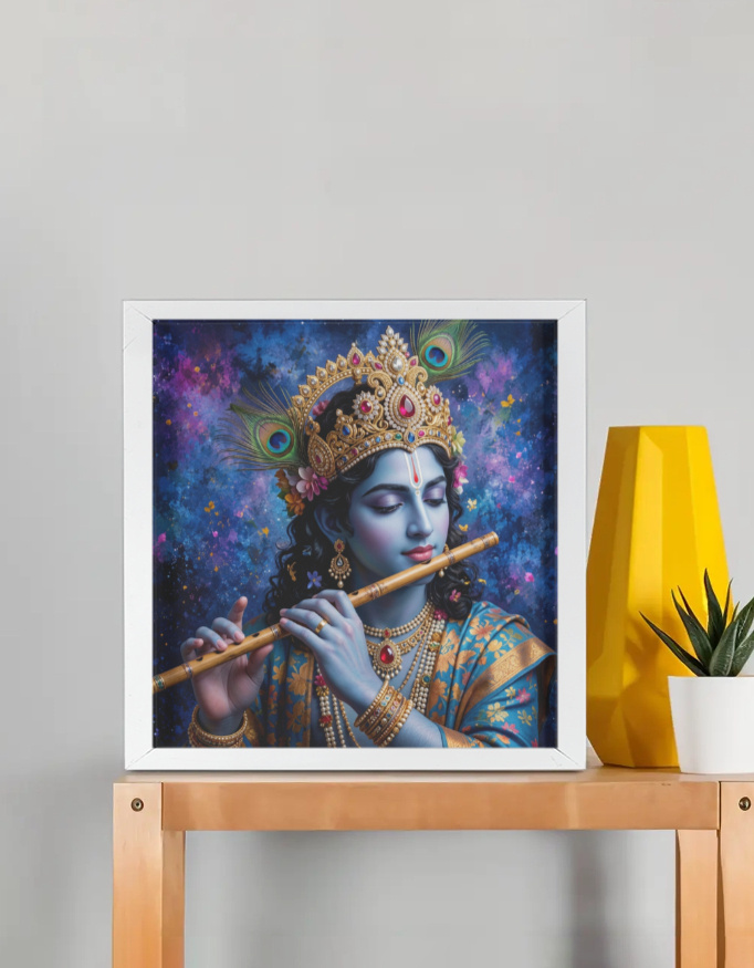 img_d677590a3b42da.jpg Divine Lord Krishna Framed Poster Wall Art – Spiritual Home Décor 11x14 Inch