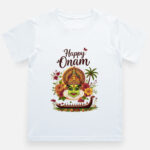 Happy Onam Kathakali Graphic White T-Shirt for Boys | Kerala Festival Cotton Tee