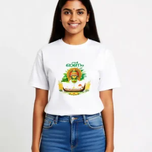 Kerala Onam Festival White T-Shirt for Women | Cotton Tee