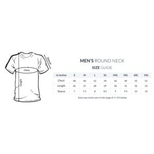 Men's plain t-shirt combo with white black navy blue and charcoal grey T-shirts Size Chart