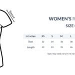 Women's plain t-shirt combo with white black navy blue and charcoal grey T-shirts Size Chart