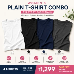 Women's plain t-shirt combo with white black navy blue and charcoal grey T-shirts